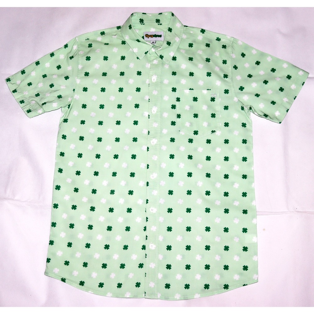 Tipsy Elves‎ Men's Short Sleeve Button Front Clovers Shirt Size Medium